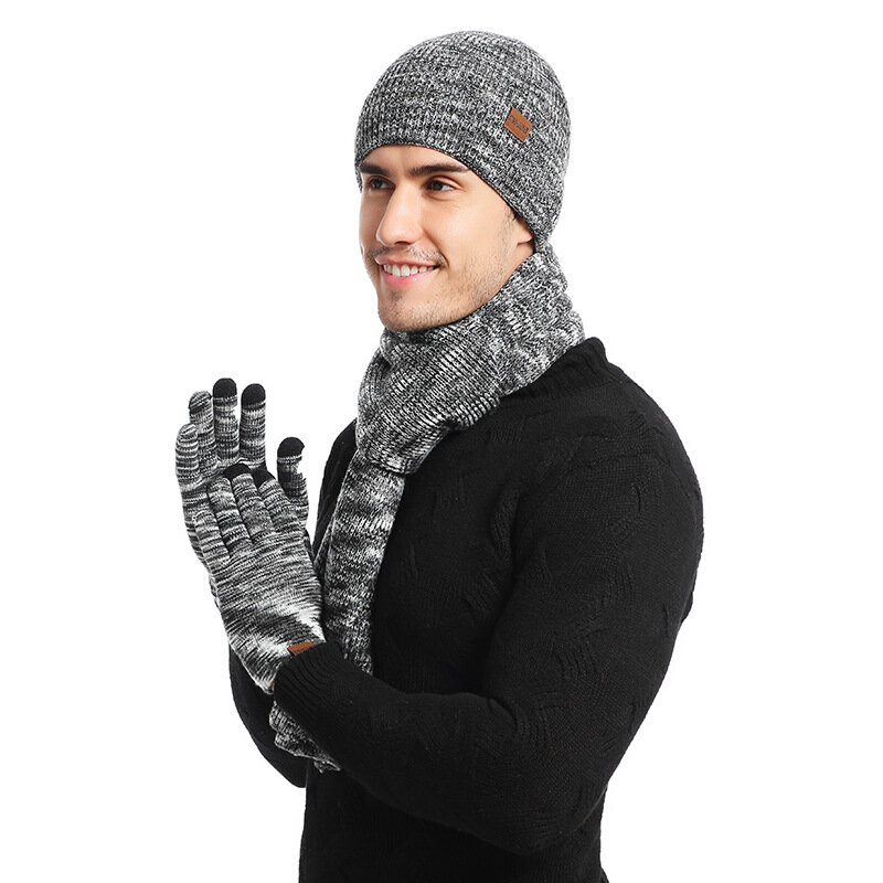 Zimowy zestaw szalików europejskich i amerykańskich transgranicznych mężczyzn i kobiet narty terenowe ciepły dzianinowy szalik rękawiczki trzyczęściowy garnitur