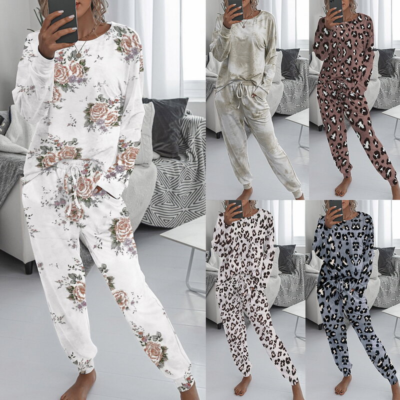 2020 Herfst Winter Loungewear Vrouwen Pyjama Set Tie-Dye Homewear Lounge Set Homewear Vrouwen Lange Mouw Lounge Wear nachtkleding