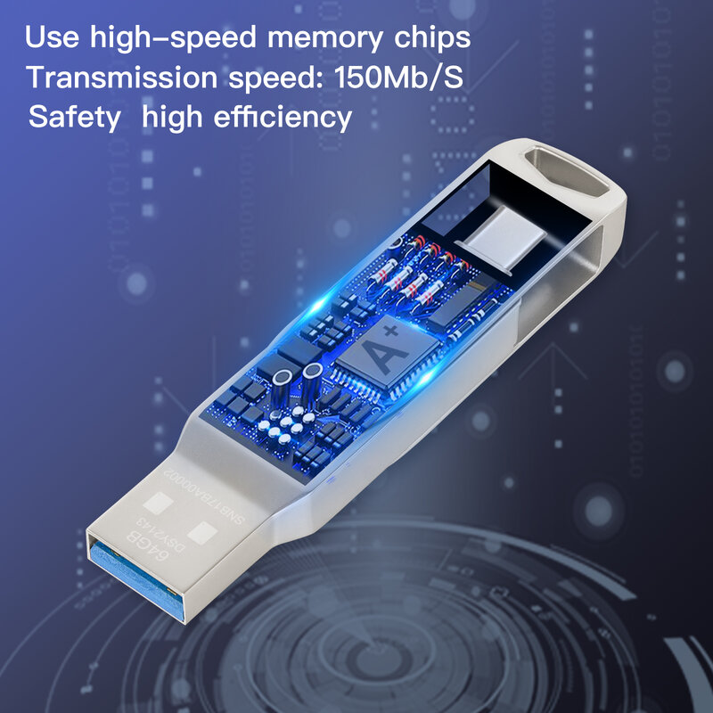 DISAIN Flash Drive Logam USB3.1 + Flash Drive Tipe C Stik Memori Kecepatan Tinggi Perangkat Penyimpanan Eksternal 64GB 32GB Pen Drive U Disk