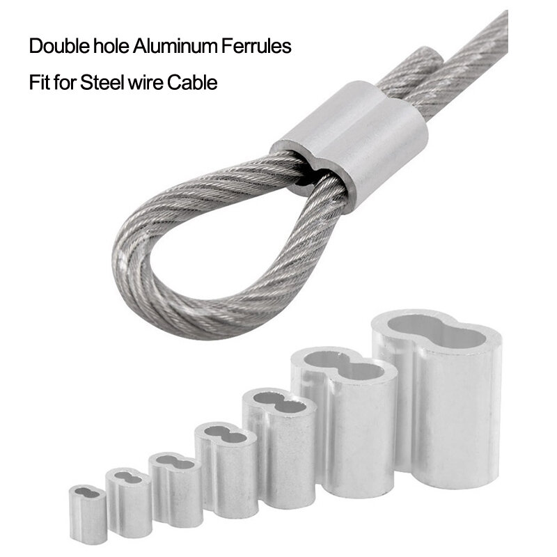 3-100 pces m1 ao grampo de fixação da corda do cabo de fio m12 de 8-forma virolas de alumínio do furo dobro grampos de friso do laço