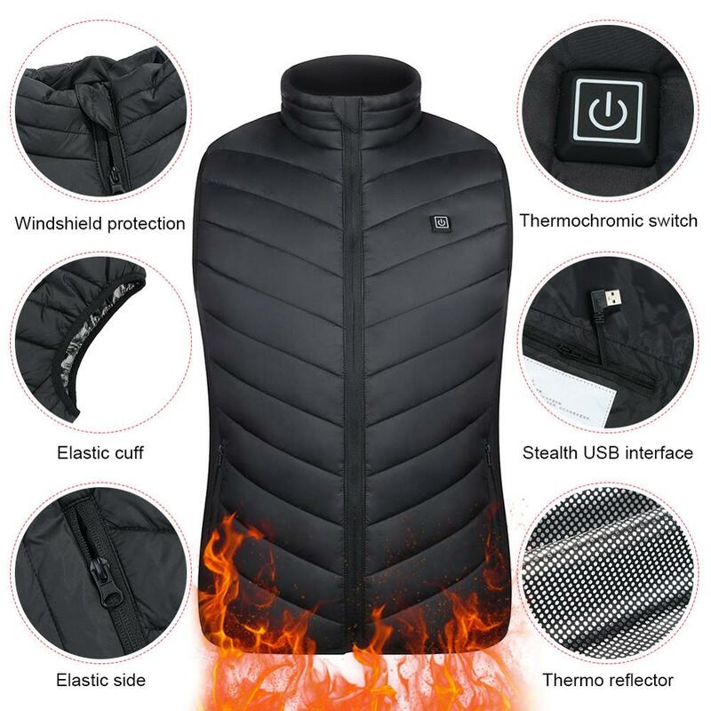 Winter Electric Heating Jacket USB Heated Vest Feather Camping Hiking Riding Golf Hunting Thermal Clothing For Men & Women