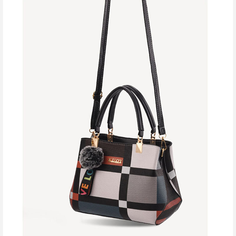 Geometric Panelled Style Fashion New Women's Leather Handbags Ladies Shoulder Bag Large Capacity Pocket Boston Crossbody Bags