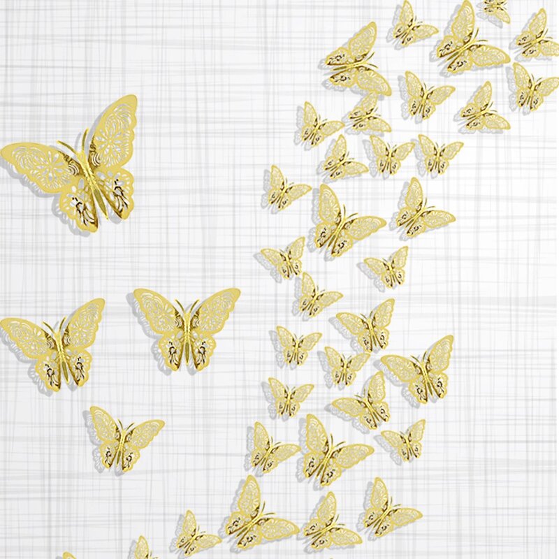 12 шт./набор, декоративные 3D-наклейки на стену в виде бабочек