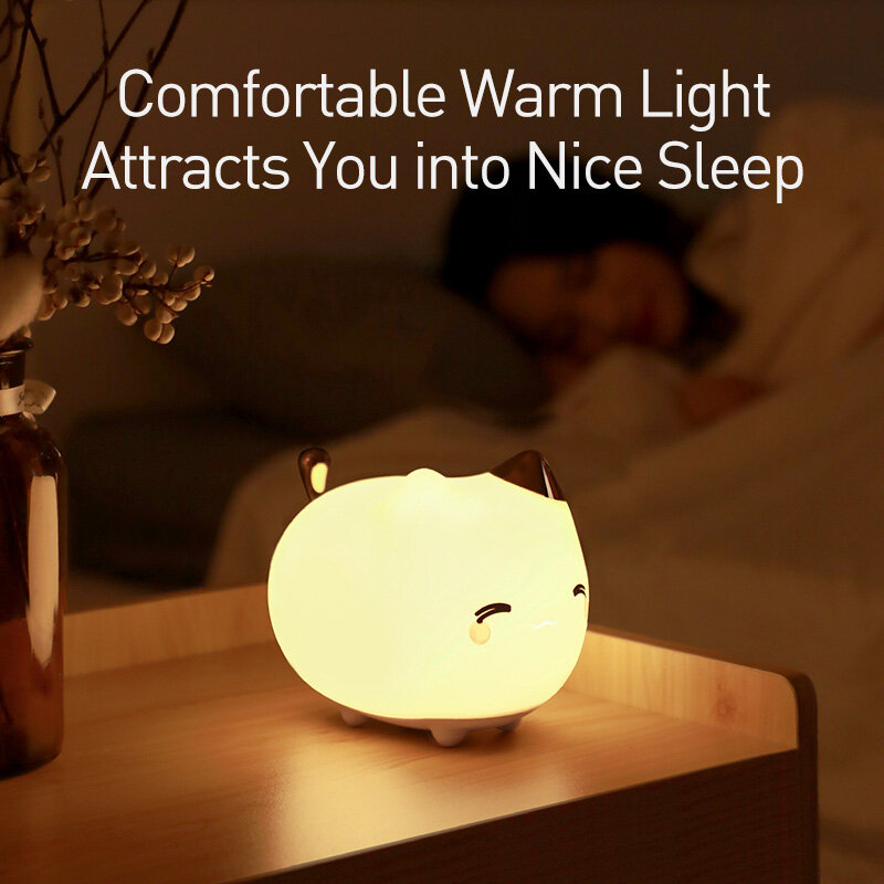 Baseus Nette LED Nacht Licht Weiche Silikon Touch Sensor Nachtlicht Für Kinder Kinder Schlafzimmer Wiederaufladbare Tap Control Nacht Lampe