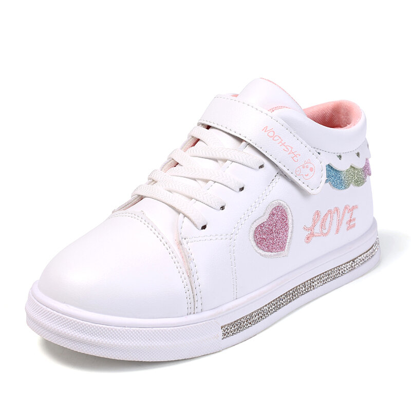 Zapatos de tenis de Pu para niños, zapatillas de princesa informales para niñas encantadoras, zapatillas para correr de moda con lentejuelas, color negro/rosa/blanco
