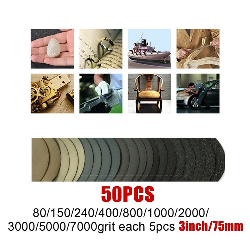 50pc 3in wetdrysandpaper gancho loop redondo discos de lixamento abrasivo Pads80-7000grit impermeável e resistente ao óleo