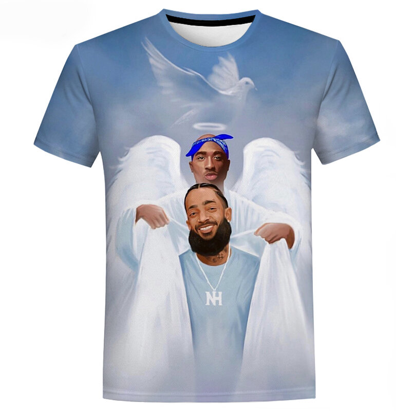 Atasan Kasual Rapper 2Pac & Nipse 3D Kaus Uniseks Fashion Kasual Hip Hop Lengan Pendek Atasan Kaus Longgar Harajuku