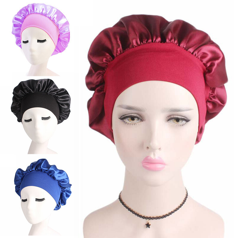 Bonnet Sleep Cap With Premium Elastic Band For Women Solid Color Head Wrap Brimmed Nightcap Women's Bonnet De Nuit Hair Tools