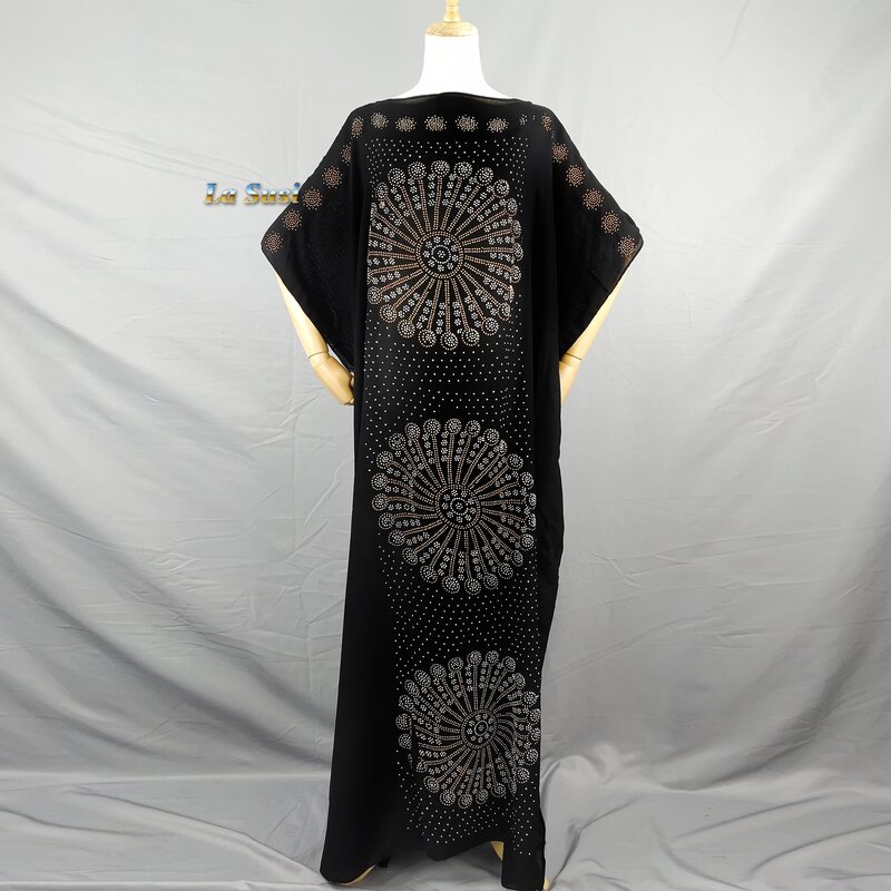 Najnowsze sukienki afrykańskie dla kobiety Abaya dubaj kamienne koraliki muślin długa suknia islamska afrykańska bawełna odzież Plus rozmiar LD426
