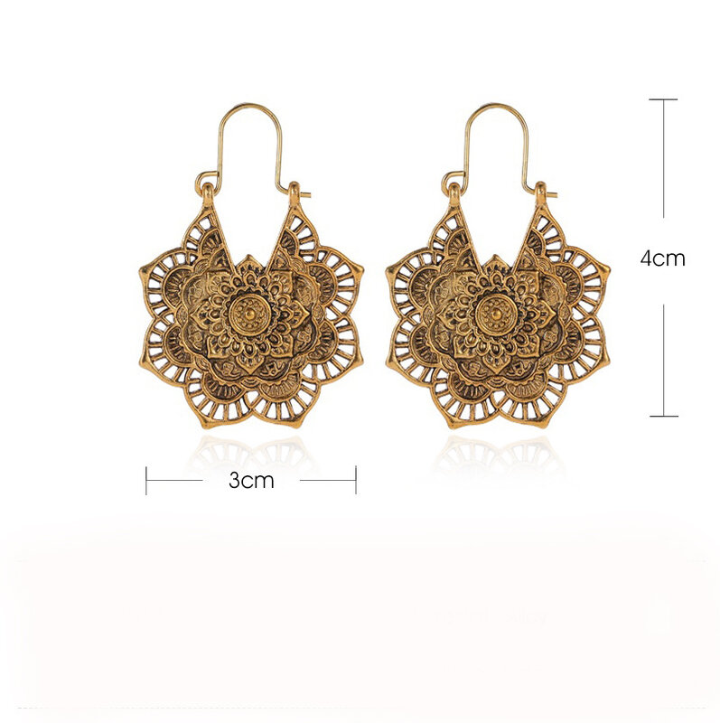 Hello Miss New fashion earrings bohemian alloy flower earrings carved palace style women's earrings jewelry