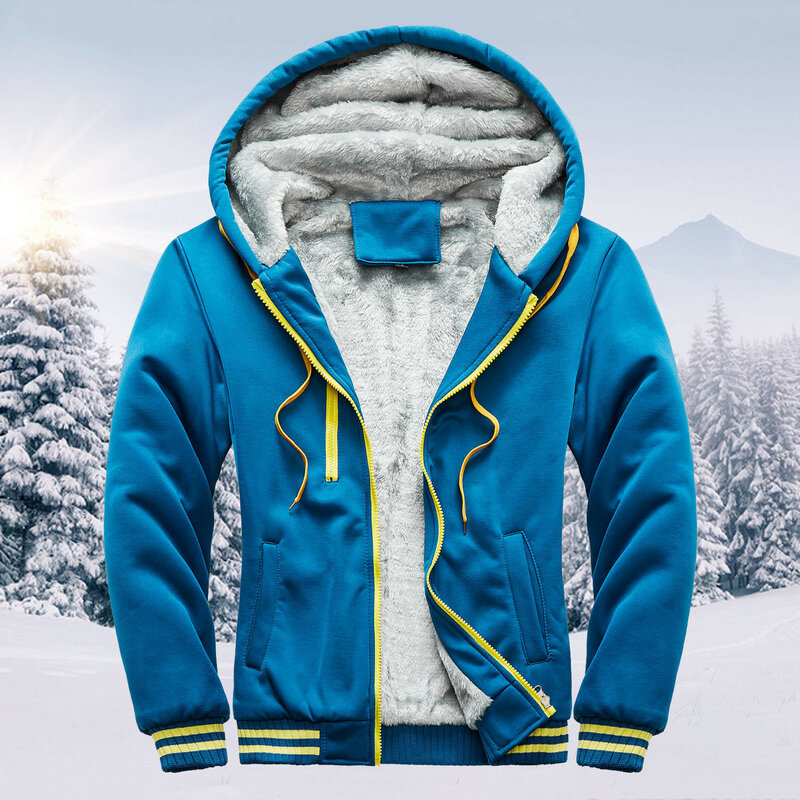 Men Zipper Hoodies Jacket Men Winter Warm Coat Fur Lined Fleece Hoodies Jacket Male Warm Fur Liner Sportswear Tracksuit 2023