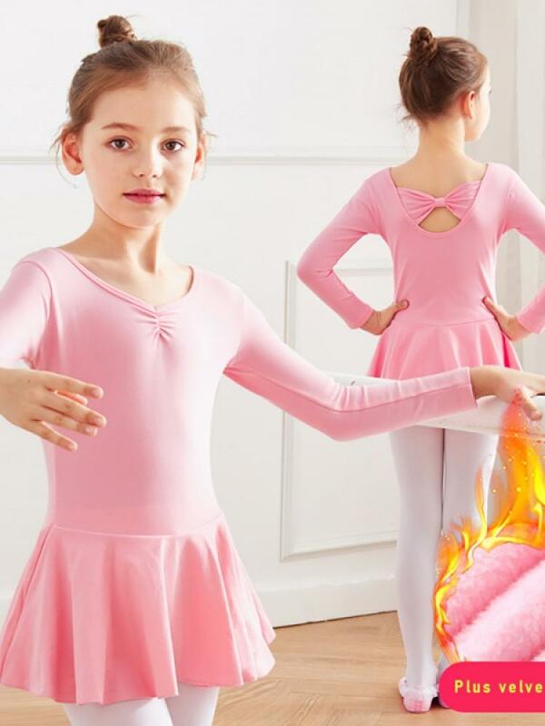 Robe de danse pour enfants, nouveau Style, automne/hiver, jupe de Ballet en velours, manches longues, vêtements de sport, couleur unie