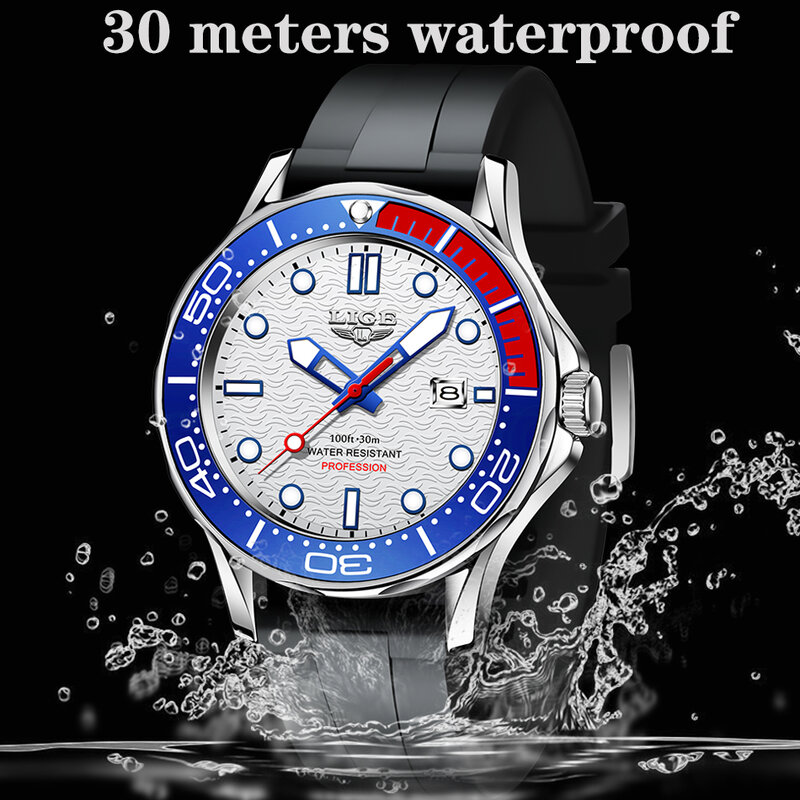 2021新メンズクォーツ腕時計ligeトップブランド24時間の高級メンズ防水ラバー腕時計男性レロジオmasculino