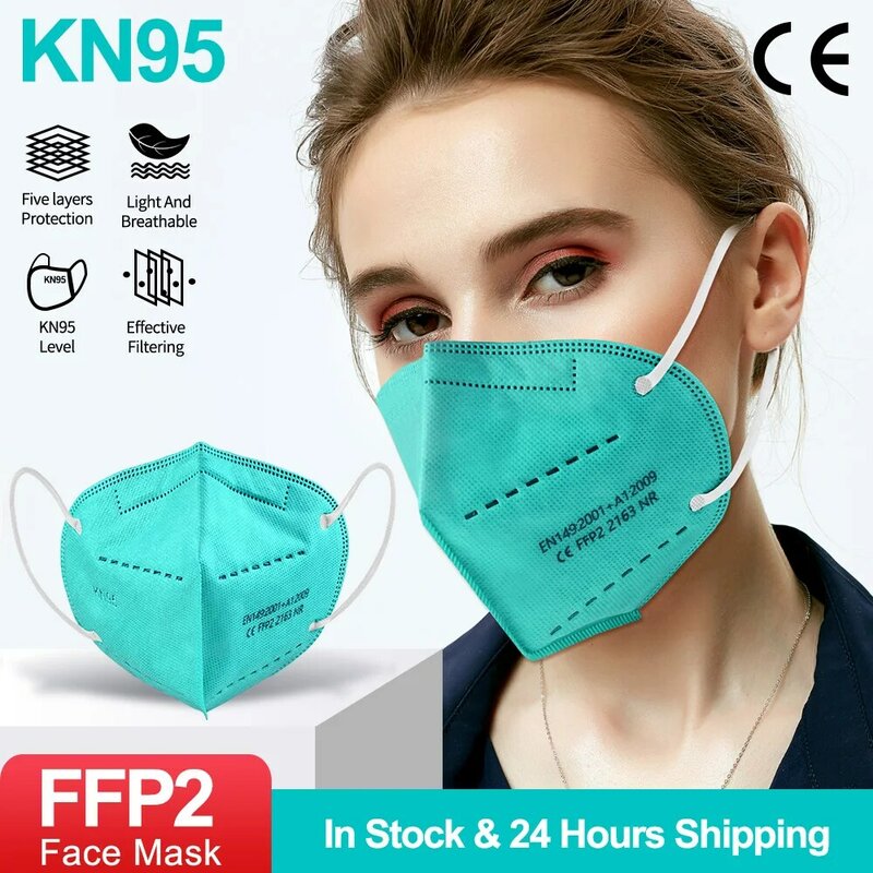 5-100PCS Green Color KN95 FFP2 Face Mask Respirator FPP2 Mascarilla Reusable Mouth Masks Protective KN 95 FFPP2 Maske Filter
