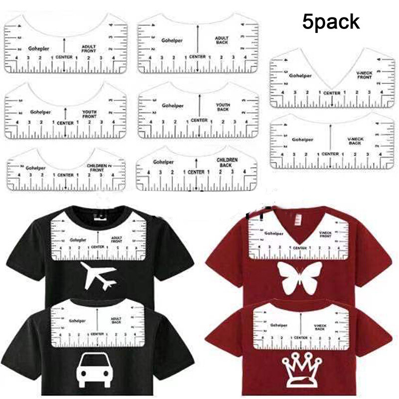5Pcs T-Shirt Ausrichtung Herrscher Für Führung T-shirt Messung Lineal Werkzeug Ausarbeitung