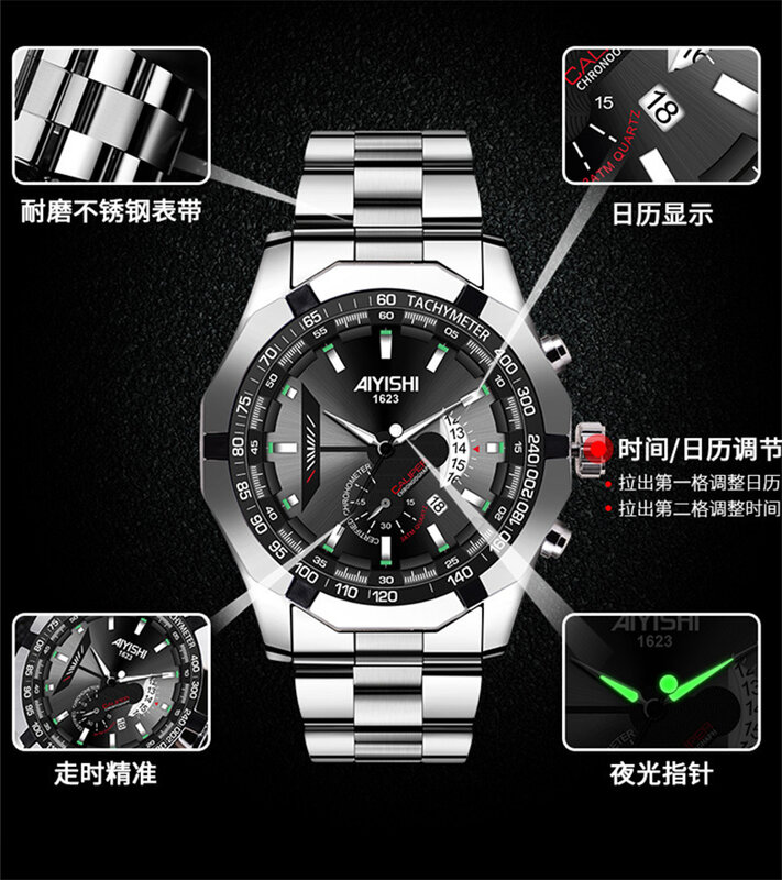 2021 Nieuwe Mode Heren Horloges Met Rvs Top Merk Luxe Sport Chronograaf Quartz Horloge Mannen Relogio Masculino