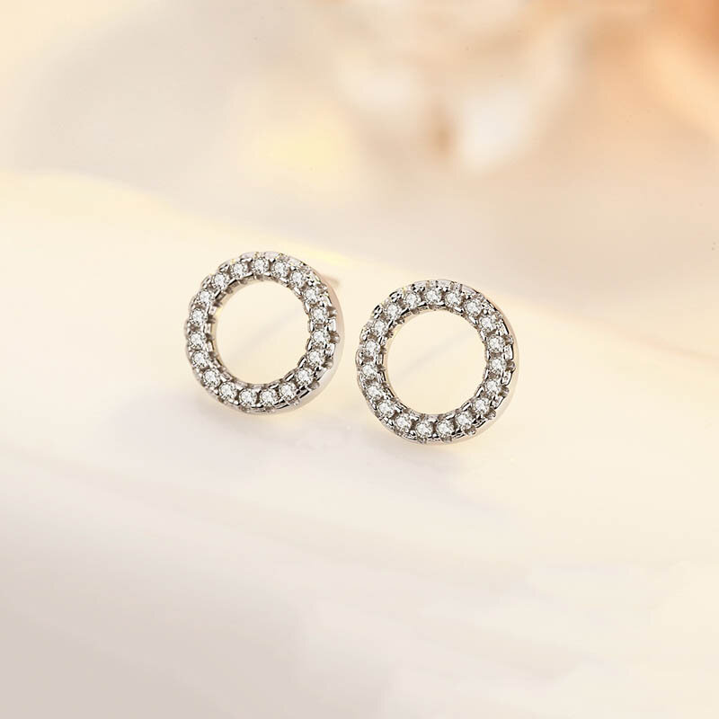 Round Fashion Crystal Tremella Stud Earrings Hollow White Cubic Zirconia Small Earrings for Women Wedding Gift Jewelry