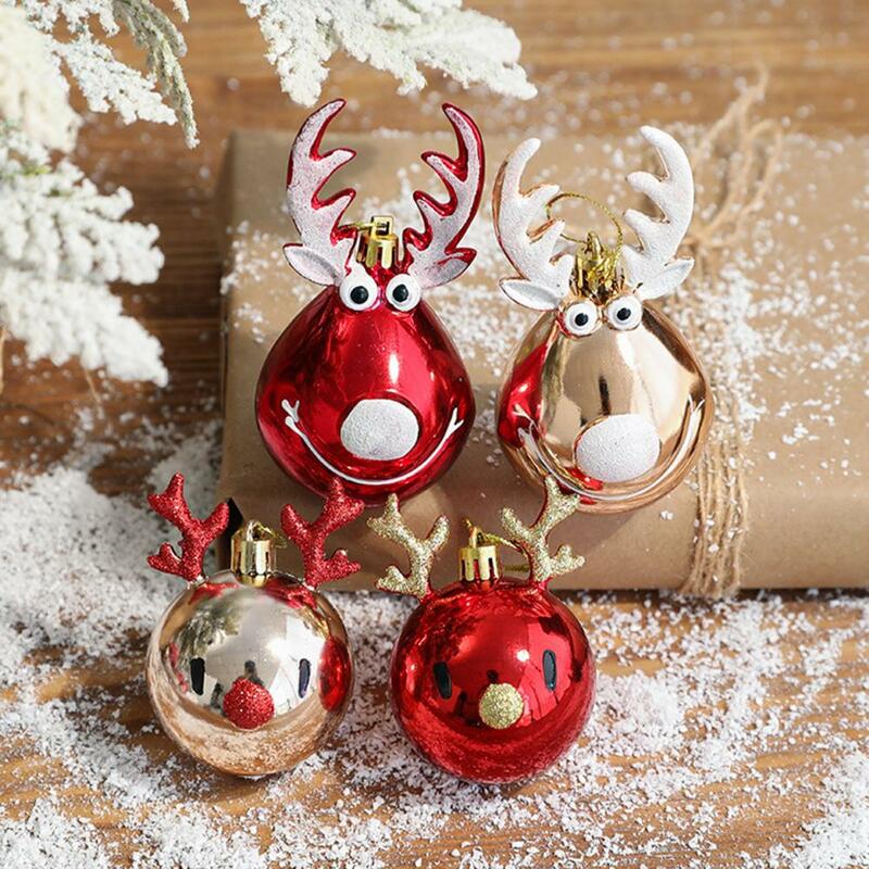 2Pcs Christmas Ball Easy to Apply Lightweight Plastic Adorable Elk Design Hanging Balls for Home