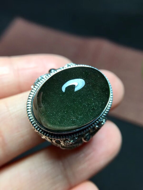 Anello ovale regolabile al quarzo fantasma verde naturale 20/15mm donna Mem Big Size 925 argento verde Phantom Jewelry AAAAAA