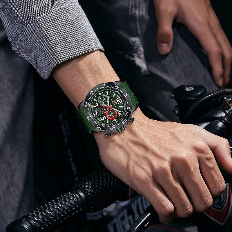 Mini foco moda esporte relógio para homem quartzo relógios cronógrafo calendário luminoso mãos sub-mostradores pulseira de silicone relogio