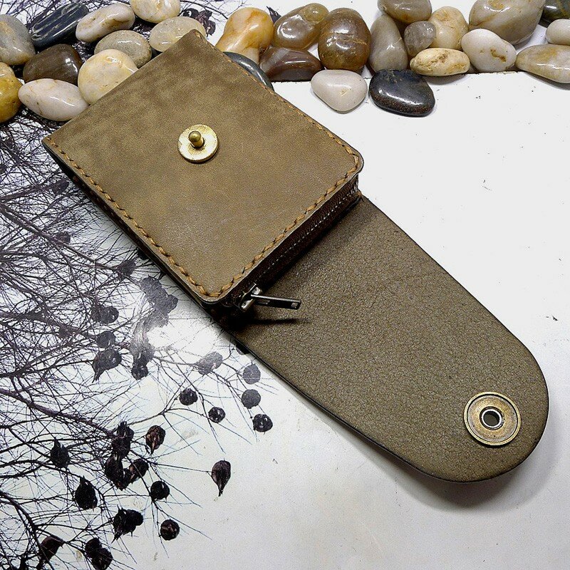 Blongk feito à mão com zíper mini saco da cintura pequeno pacote de cinto de couro titular do cartão de carro caso chave das mulheres dos homens slbd