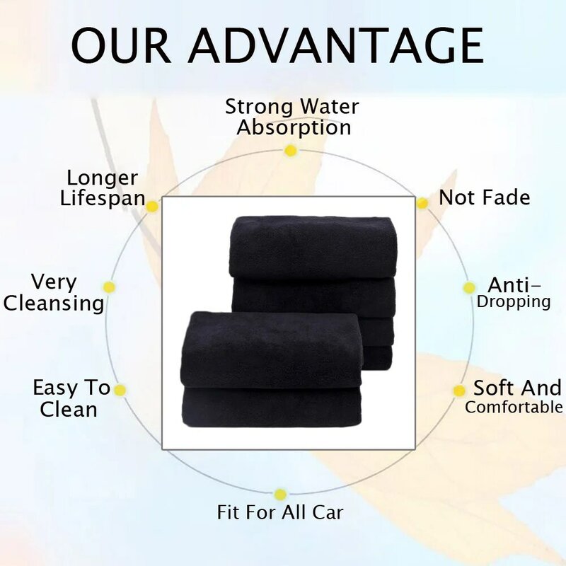 5 Pcs Car Care Polishing Wash Towels Microfibers Car Detailing Cleaning Soft Cloths Home Window 40x40cm Black Car Accessories