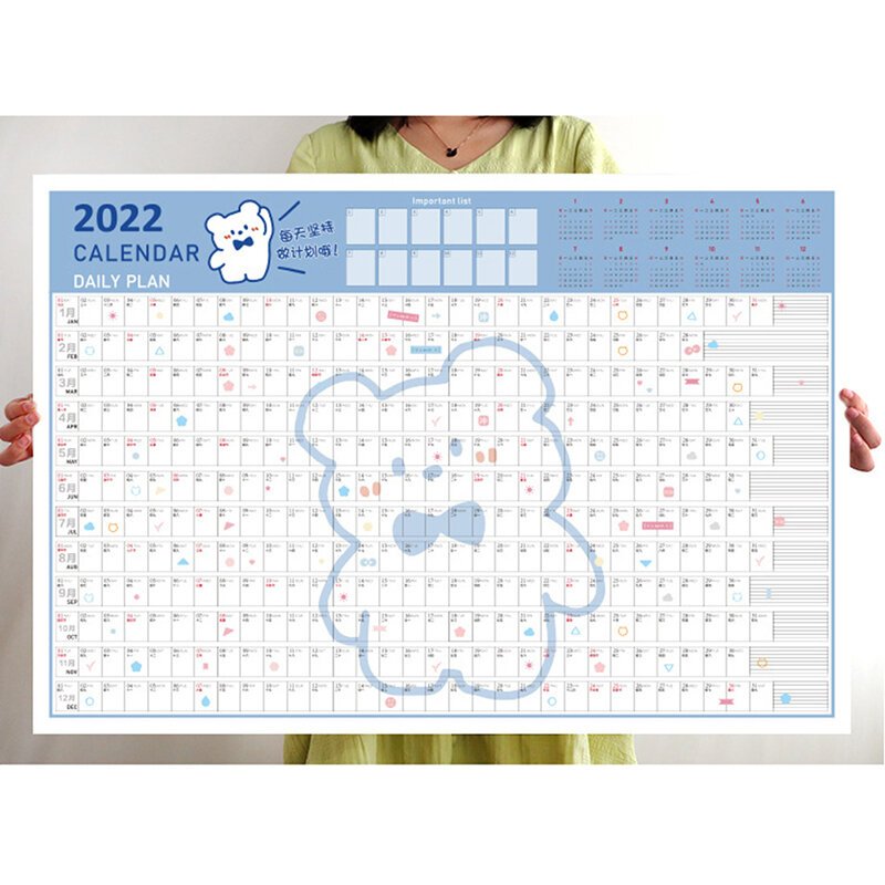 Calendario de pared de 2022 años con pegatina Linda 365 días de aprendizaje diario horario anual planificador periódico Agenda de notas de año organizador