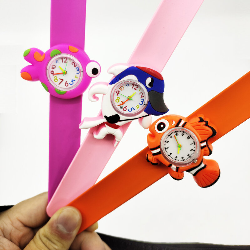 Relógio de pulso infantil de silicone, relógio com pulseira de silicone para crianças pequenas, aprendizagem do tempo, relógios esportivos, desenho animado, peixe, sapo, presente para bebês