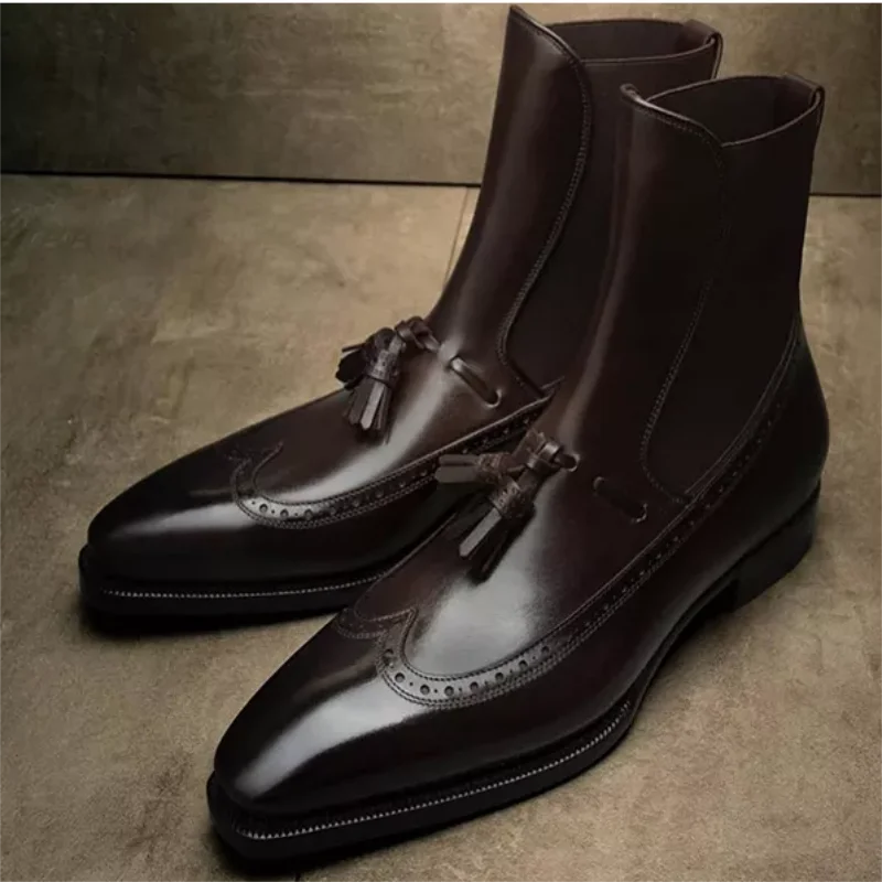 Новые Кожаные Ботинки Martin с высоким верхом, кожаные ботинки с острым носком, британские короткие ботинки, мужские ботинки челси средней дли...