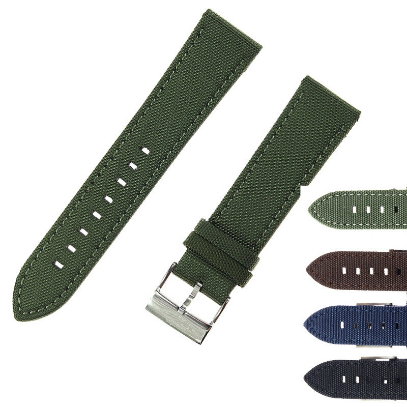 22mm Canvas & Cow Leather Watchbands Genuine Leather Watch Strap Stainless Steel Clasp Watch Accessories For Breitling Navitimer