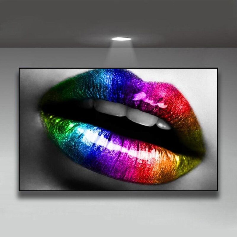 Figura pintura a óleo colorida fashion lábios pintura em tela pintura presente poster sala corredor escritório mural decoração para casa