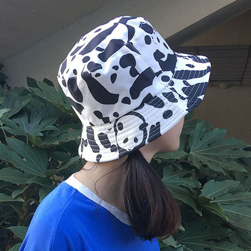 2021 nova moda verão algodão padrão balde chapéu panda vacas pescador chapéu hip hop viagem ao ar livre panamá boné de sol das mulheres dos homens