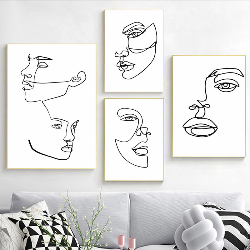 Lienzo con pintura de figura nórdica minimalista, póster de cara abstracta para oficina, sala de estar, dormitorio, mural de decoración del hogar