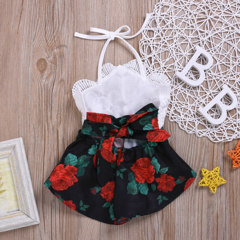 Pudcoco-vêtements d'été pour bébés filles | Sans manche, avec sangle imprimée de fleurs, en dentelle, combinaison une pièce, vêtements d'été