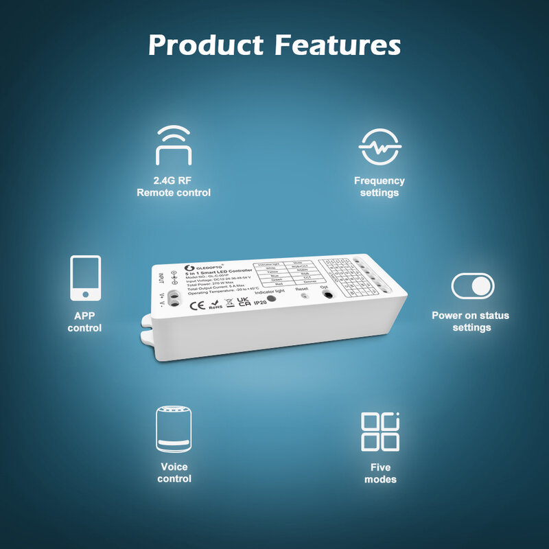 GLEDOPTO 5 In 1 ZIGBEE Smart Led Controller untuk CCT, RGB, RGBW, RGB + CCT Dimmer LED Strip Controller Nirkabel Remote Control