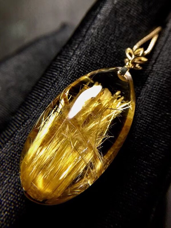 Ouro natural rutilated quartzo pingente gota de água rico 28*15.1*10.9mm cristal rutilated jóias feminino masculino brasil aaaaaaa