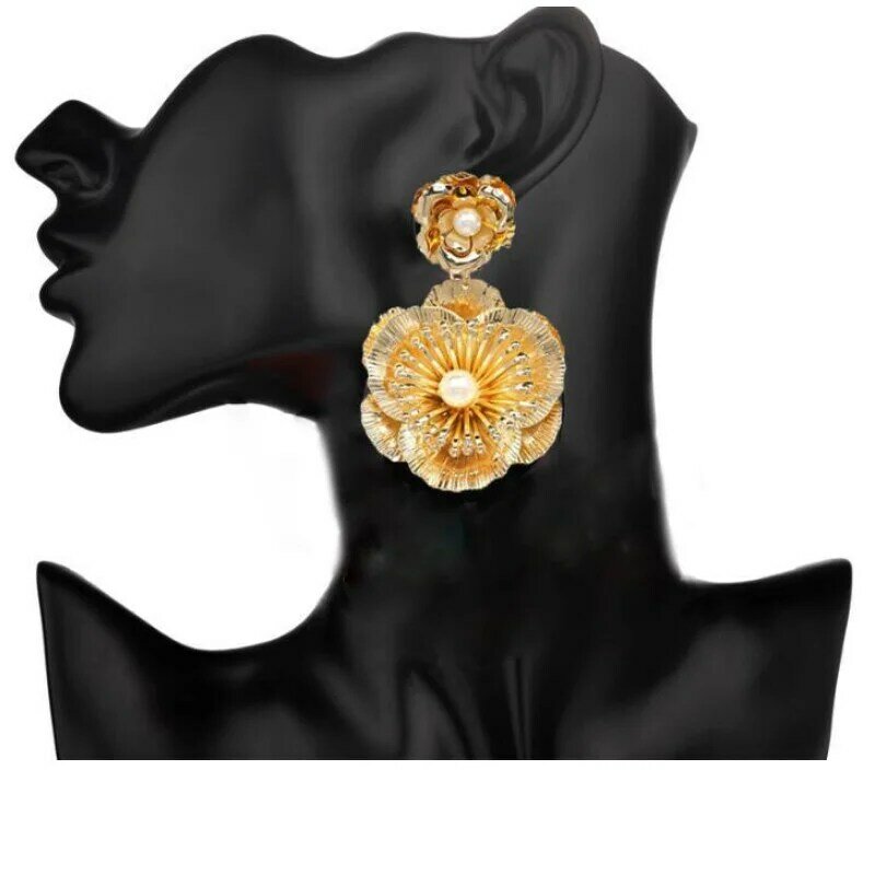 Fashion Jewelry Alloy Diamond Flowers  Dangle Earrings for Women Birthday Gift