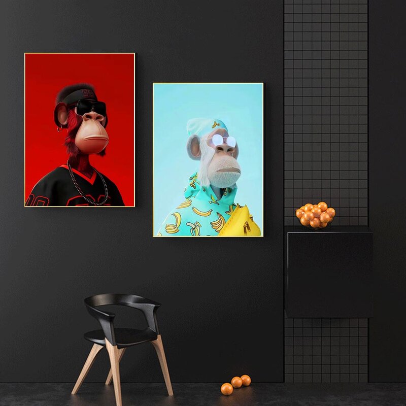 Arte moderna animal pintura da lona moda macaco engraçado cartaz escritório pintura parede sala de estar quarto decoração casa mural