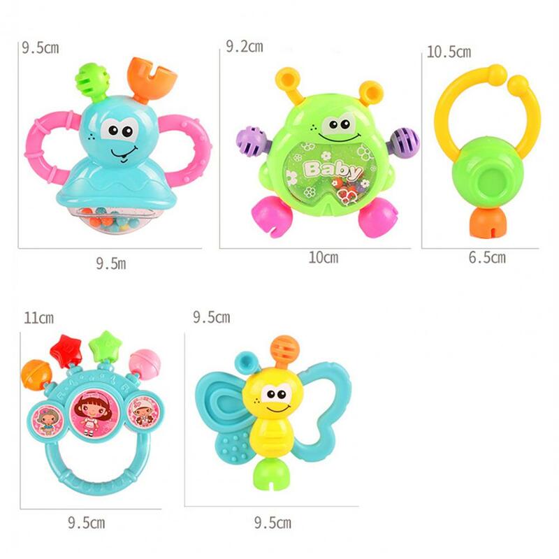 7Pcs/Set Infant Rattle Handbell Smooth Educational Bee Design Baby Teething Ring for Kid