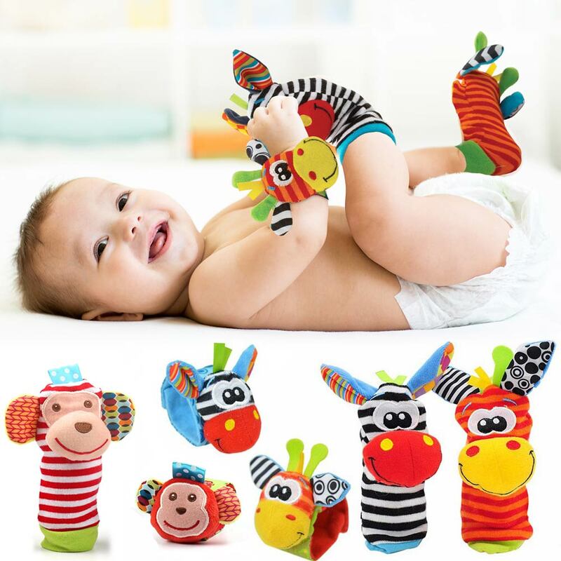 Chocalho do bebê brinquedos jardim bug pulso chocalho e pé meias animais bonito dos desenhos animados do bebê chocalhos brinquedos educativos presente de natal
