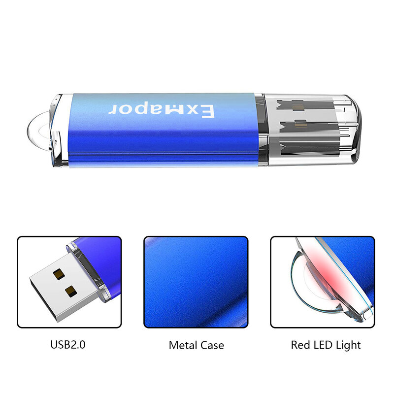 32GB USB Flash Drive 10 Pak, USB Drive 16GB Exmapor Memory Stick Persegi Panjang Biru Flash Drive 8GB USB 2.0 Pendrive 4GB 2GB 1GB
