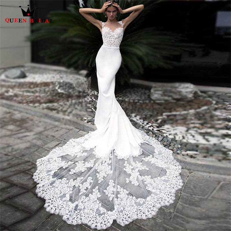 Sexy sereia vestidos de casamento cetim tule renda frisada elegante vestido de noiva 2022 novo design feito sob encomenda ds94