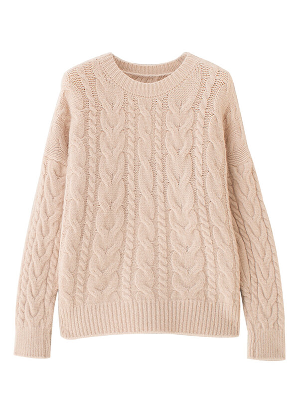 ニットセーター太い糸の短いセーター女性のゆるい秋と冬のアウターウェアプルオーバー厚く怠惰なツイストセーター
