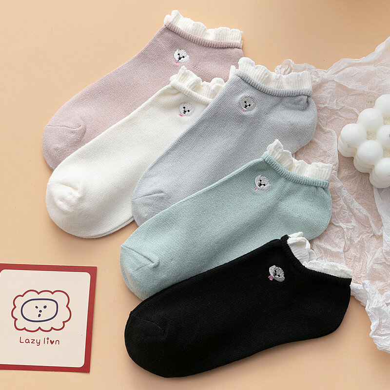 THETA 3Pairs Frauen Nette Einfache Floral Dünne Sommer Rüschen Socken Mit Spitze Cartoon Tier Kawaii Japanischen Stil Phantasie Socken