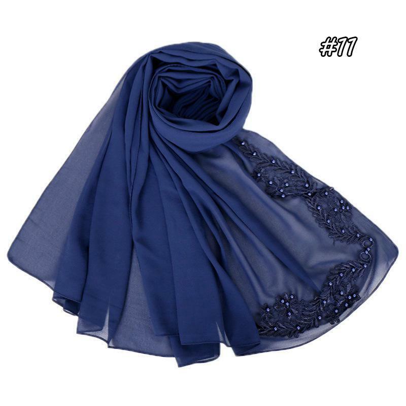 ชีฟองผ้าคลุมไหล่ผ้าพันคอ Stole ผ้าพันคอมุสลิม Hijab คุณภาพสูงหัว Plainembroidery 180 ซม.* 70 ซม.