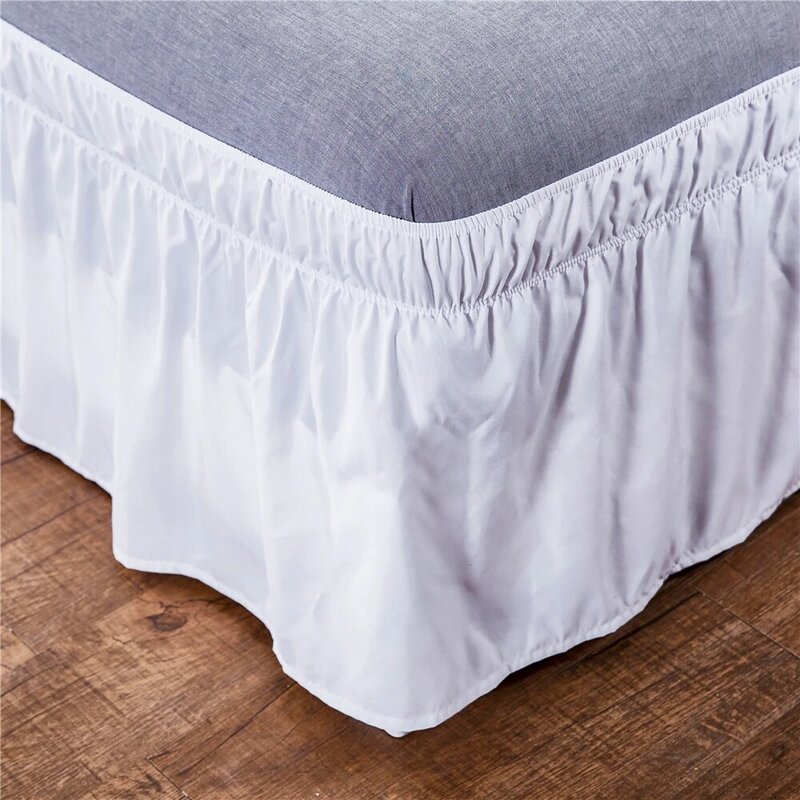 Elastic Bed Ruffles Bed Skirt Wrap Around Style Easy Fit 15 Inch Drop Dust Ruffle Bed Skirts Corners Fade Resistant Solid Color