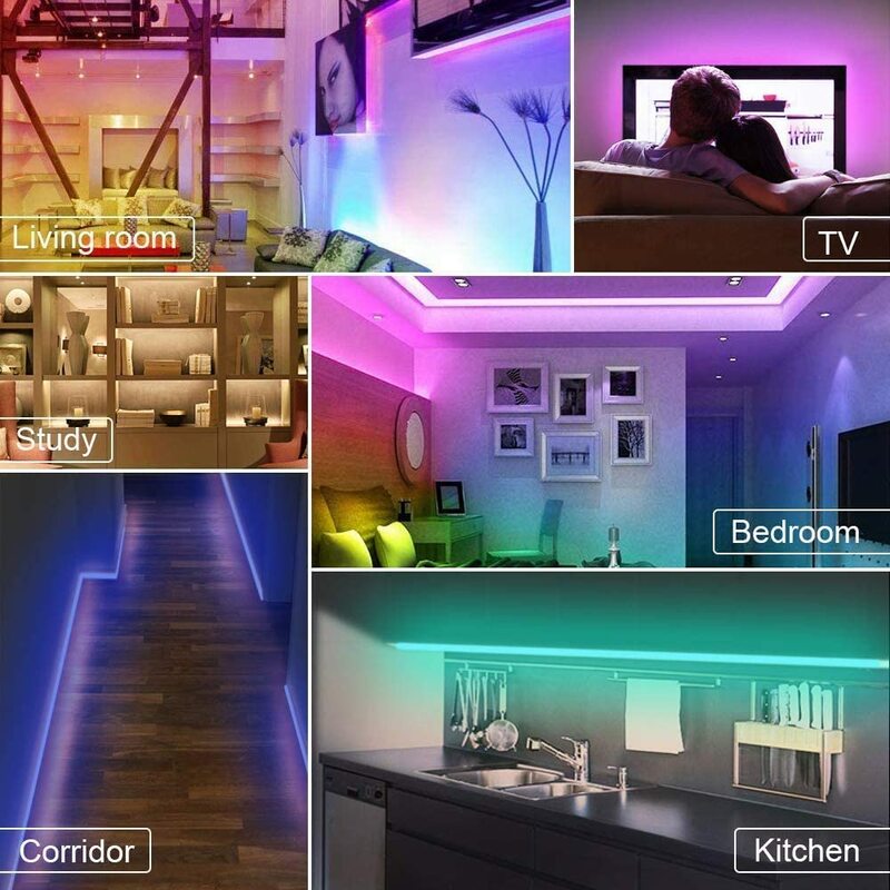 Lâmpadas de luz de led rgb para decoração de casa, 15m, 5m, 10m, cozinha, prateleira, à prova d'água 5050, dc, tira de luz, 12v