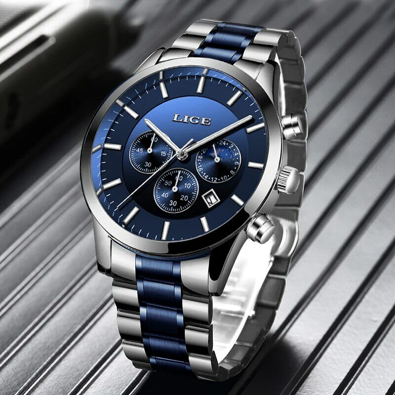 2021 lige marca superior dos homens relógios de aço inoxidável à prova dwaterproof água esporte cronógrafo relógio de quartzo de negócios de luxo masculino