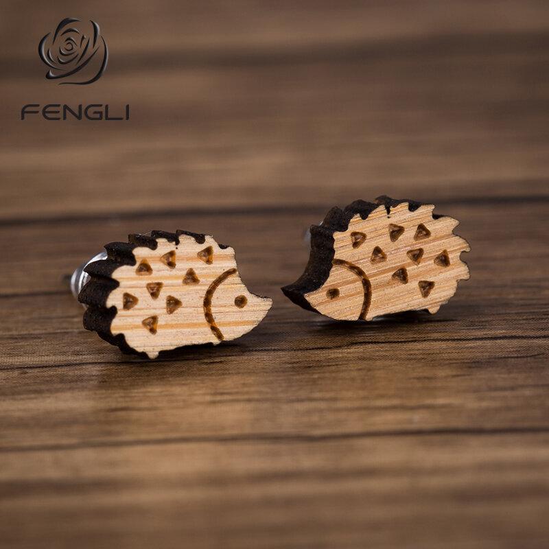 FENGLI-pendientes de erizo con forma de Animal para mujer, joyería de madera, accesorios minimalistas