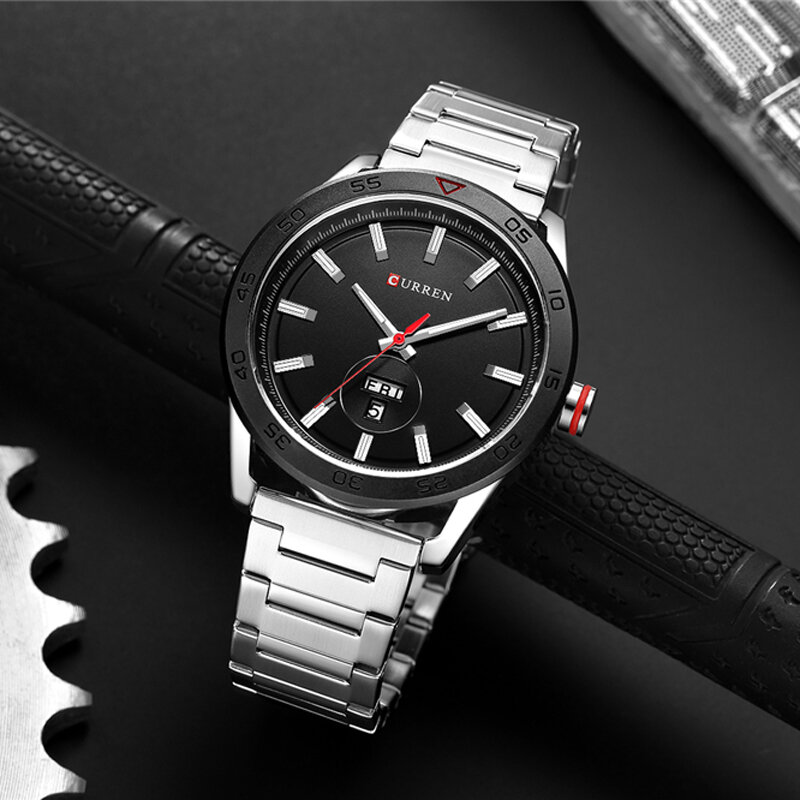 CURREN-Reloj de pulsera de cuarzo para hombre, cronógrafo de estilo informal con fecha, de acero inoxidable diseño clásico, esfera redonda de 44mm, nuevo de 2020